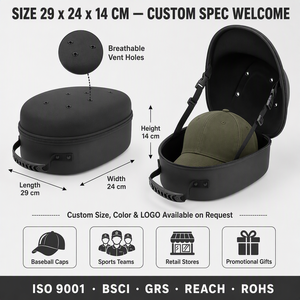 Baseball Cap Storage Case with Carrying Handle Adjustable Shoulder Strap Shockproof Hat Organizer Dome Shape Holder Bag Travel - Product Image 3
