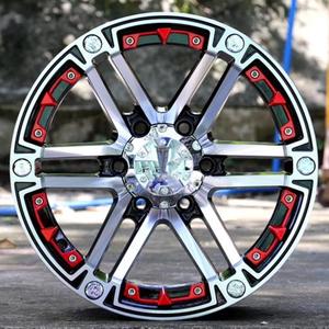 Cerchi in Lega Flrocky Off-Road da 16, 17, 18 Pollici per Auto Passeggeri TUFF con Attacco 5*114.3, 5*127, 6*139.7, Dettagli Rossi, Cromo Nero - Product Image 3