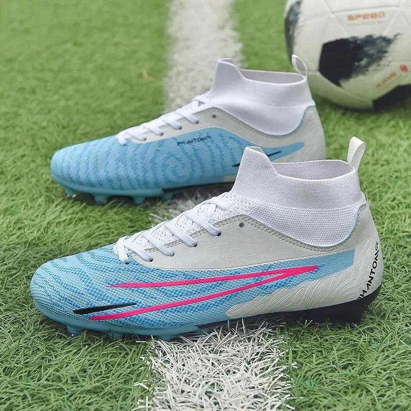 ملعب نجيلة صناعي للعب كرة القدم أحذية الرجال الأزرق الصالات تحلق المنسوجة تنفس عالية أعلى أحذية كرة القدم الساخن بيع عالية الجودة TF/FG رياضية