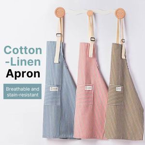 Linen Cotton <b>Kitchen</b> <b>Apron</b> Breathable Lightweight Unisex Cooking Bib Cross-Back Work Smock for Cafe Bakery - Product Image 2