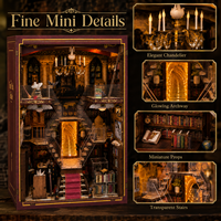 Kit DIY en bois pour niche à livres, Musée Magique, maison miniature 3D à insérer dans une étagère avec structure transparente et lumière LED chaude