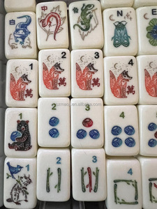 Ensemble de tuiles de mahjong américain en acrylique gravées et peintes à la main, motif renard, ours, champignons, flore, faune, 160 pièces, écologique, prêt à être expédié - Product Image 6