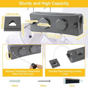 Corde à linge rétractable murale en acier inoxydable pour intérieur et extérieur, vente en gros - Product Image 2