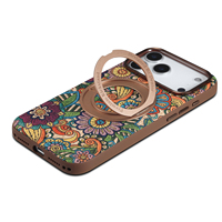 Étui de téléphone magnétique rotatif avec béquille, texture florale bohème en liège, personnalisé en usine (OEM/ODM), compatible avec les séries Apple