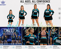 Uniforme de cheerleading personnalisé noir turquoise à manches longues en maille, épaules dénudées, avec strass, dos croisé, haut court et jupe à ourlet ondulé