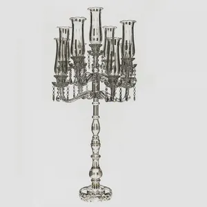 Alto de boda al por mayor de vidrio de 9 brazo decorativo cilindro de cristal candelabros para bodas