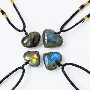 Natural crystal healing stone labradorite heart pendant heart of the ocean fashion necklace gift