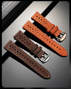本革 時計ベルト 18-24mm幅 ハンドメイド 牛革 レーシングラリーデザイン 交換用バンド - Product Image 6