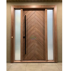 Porte d'entrée pivotante en <span class=keywords><strong>bois</strong></span> de cerisier massif, résistante, avec finition mate et impostes en verre - Product Image 4