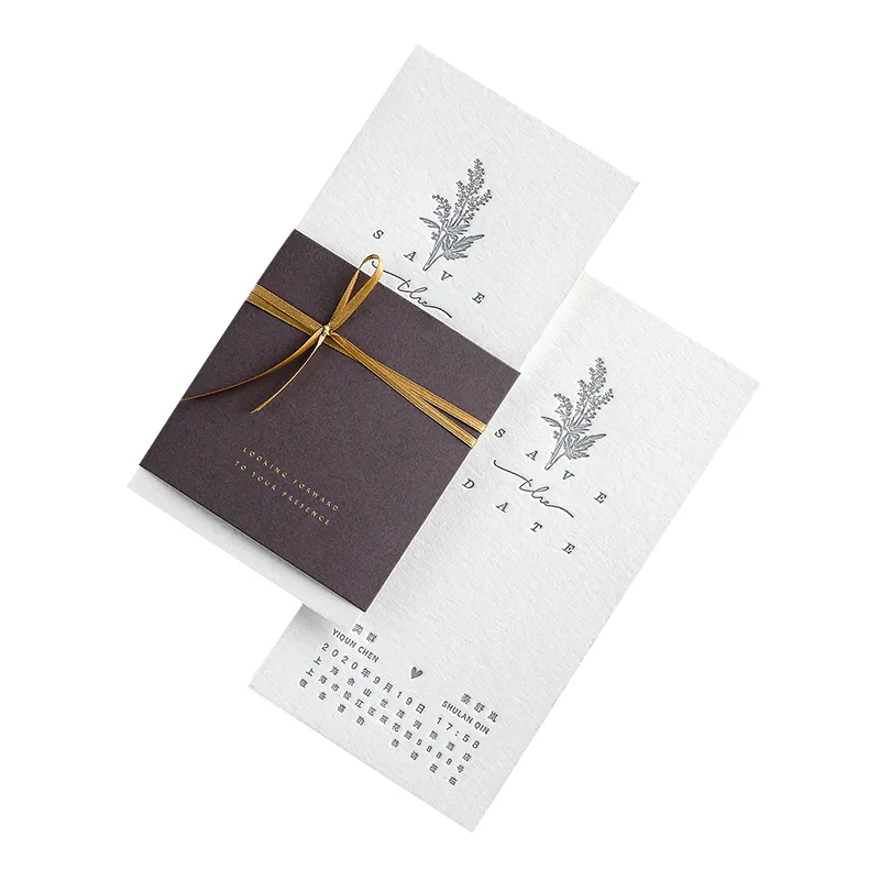Carte d'invitation de mariage gaufré à la main, carton d'invitation de mariage Simple et beau, texture en tissu, style coréen INS, 1 pièce