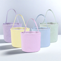 Panier de Pâques personnalisé classique et sucré en tissu seersucker pour enfants, décorations de panier