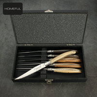 Venta caliente Laguiole Steak Knife 4,5 pulgadas Nogal Rose Oak Wood Mixed Handle Metal Steak Knife Diversas opciones de mango de madera