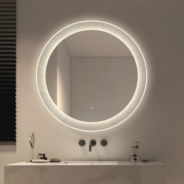 Large Wall Mounted LED Makeup Mirror with Defogger 3 Color Dimmable Light Smart Bathroom Mirror with Time Temperature Display