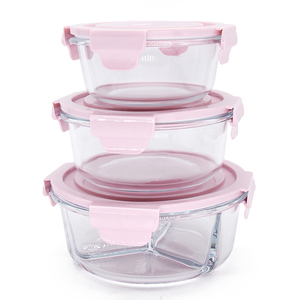 Récipient de préparation de repas en verre borosilicaté de qualité supérieure à 4 compartiments avec couvercle en plastique - Product Image 1