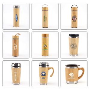 Custom Brand Laser Logo Print 500ml Insulated Bamboo <b>Tea</b> Mug Tumbler Eco Friendly Stainless Steel Vacuum <b>Thermos</b> Cup - Product Image 3