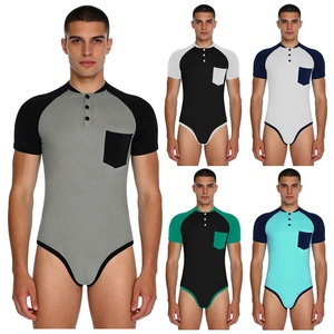 Body de hombre con bloques de color, leotardo ajustado, mono para entrenamiento, deportes, natación, eventos, ropa de gimnasio, ropa de baile - Product Image 1