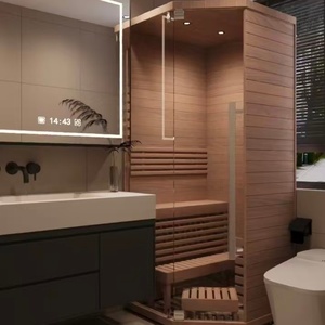 Nhà tắm hơi gỗ rắn mộc mạc cho khu vườn biệt thự bao gồm phòng xông hơi bằng điện với vòi hoa sen và lắp đặt dễ dàng - Product Image 3