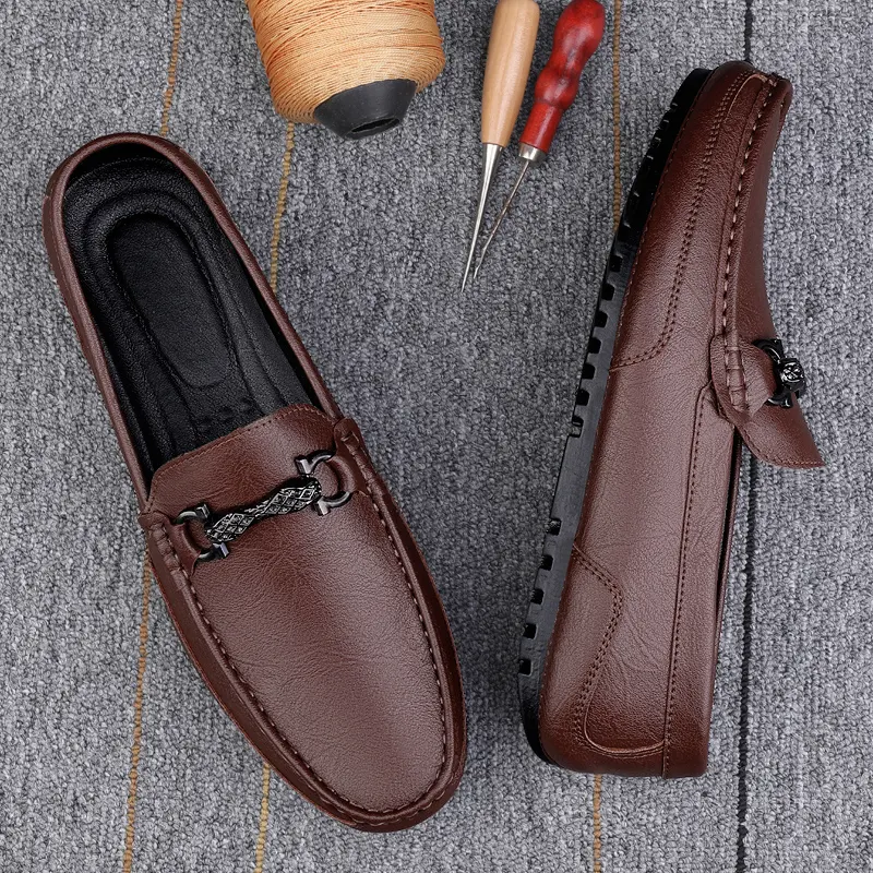 003-mocasines de piel auténtica para hombre, zapatos informales, último estilo