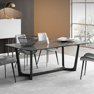 Mesa de comedor para 8 personas, mueble moderno con encimera de piedra, de metal negro y mármol, filigrana, barato - Product Image 5