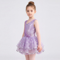 Robe de tutu de ballet pour filles P073, sans manches, avec bretelles en maille, justaucorps pour enfants, paillettes étoiles, tulle, costume de danse de princesse, performance sur scène