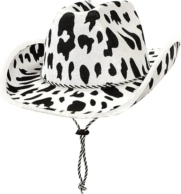 Novo atacado dupla face vaca impressão preto e branco ocidental chapéu de cowboy festa decoração prop suprimentos