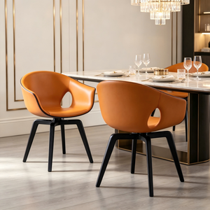 Chaise de salle à <span class=keywords><strong>manger</strong></span> moderne de luxe en cuir, coque incurvée ajourée, rembourrée, pieds en métal durables, chaise d'appoint confortable pour la maison et la salle à <span class=keywords><strong>manger</strong></span> - Product Image 1