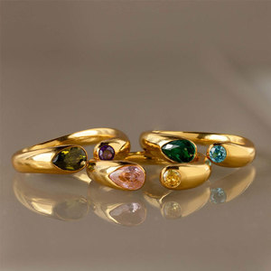 Anillo Impermeable Antideslustre, Chapado en Oro de 14k y 18k, Anillos Ajustables de Acero Inoxidable 316L con Piedras Preciosas y Piedras de Nacimiento para Mujer - Product Image 2