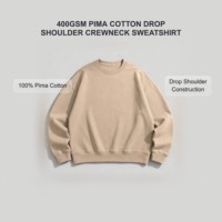 Sweat-shirt à col rond pour homme, design personnalisé, épaules tombantes, 400 GSM, 100% coton Pima, coupe ample, style streetwear