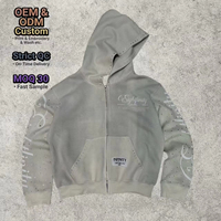 Sweat à capuche zippé épais orné de strass avec motif personnalisé et délavage acide pour streetwear Y2K