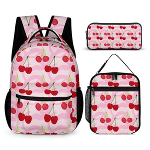Ensemble de sac à dos rose Offre Spéciale avec motif imprimé <span class=keywords><strong>cerise</strong></span>, y compris sac à lunch et étui à crayons pour <span class=keywords><strong>cartable</strong></span> pour enfants - Product Image 1