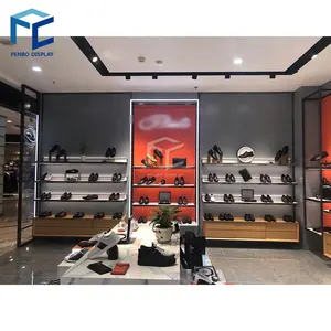 Modern Clothing And Shoes Shop Interior Design Customized Decorating Wall Clothing Shop Shelves Shoes Display For Retail Shop
