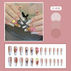 <span class=keywords><strong>Uñas</strong></span> Postizas Blancas Nude Hechas a Mano con Temática <span class=keywords><strong>de</strong></span> Verano, con Adornos 3D <span class=keywords><strong>de</strong></span> Gatito, Palmera y Donut para Vacaciones en la Playa - Product Image 2