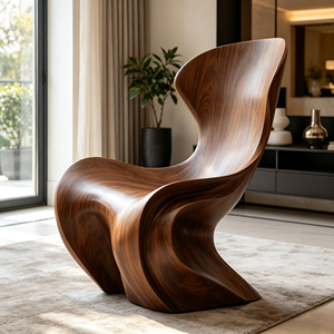 Poltrona Vintage con Texture in Legno Naturale per Interni Moderni Mid-Century e Stile Wabi-Sabi - Product Image 5