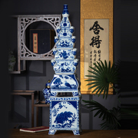 Ornamen Pohon Natal Keramik Biru Putih Gaya Cina Modern Desain Japandi Vas Bunga Artifisial untuk Meja untuk Imlek