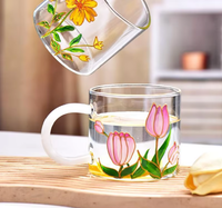 Nouvelle Grande Tasse en Verre Tulipe Mignonne avec Motifs Dessinés à la Main, sans Couvercle ni Poignée, pour Adultes, Utilisation Domestique, Tasse à Lait, Bouteille d'Eau Originale