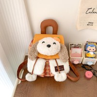 Sac à dos léger et portable pour femme, motif tête de chien en peluche, fermeture éclair, bretelles, style décontracté à carreaux, sac à bandoulière pour femme