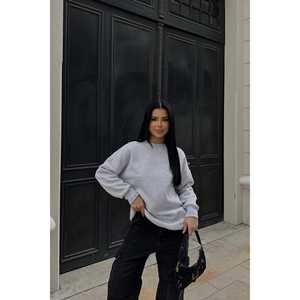 Women's <b>Grey</b> Oversize Silk <b>Sweatshirt</b> with Zipper up Collar and Back Print High Quality Embroidered Daily Style for Winter - Product Image 5