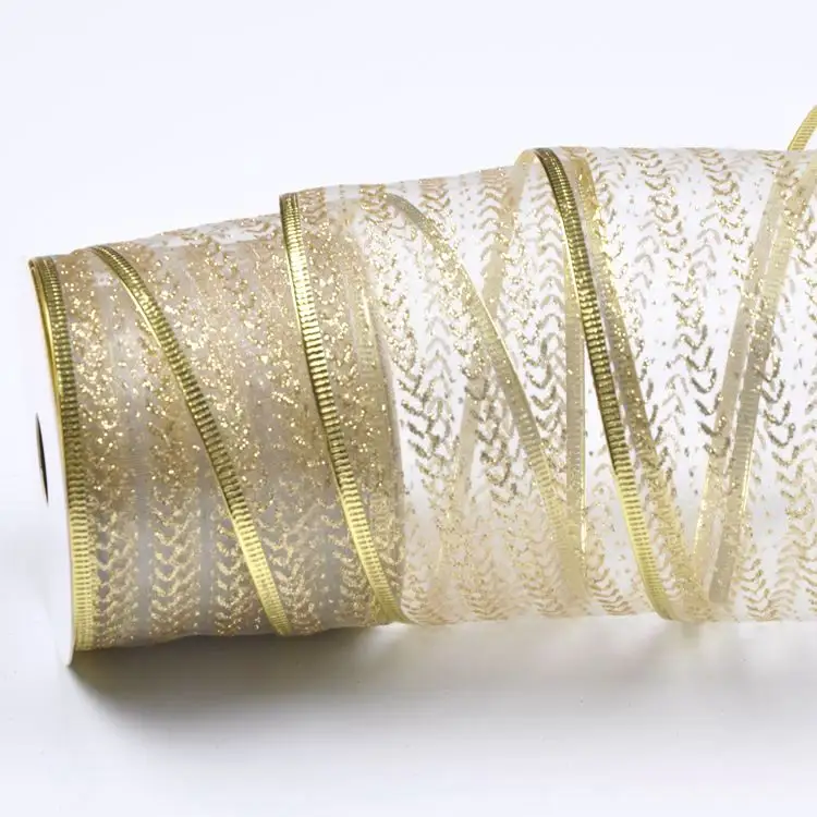 Sunjoy fita de tecido de malha de ouro para joias, fita transparente de luxo com borda de fio