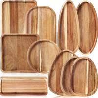 Ensemble de plateaux et de plateaux de service en bois d'acacia, style campagnard, respectueux de l'environnement, avec planche à charcuterie multifonctionnelle