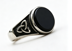 Bague pour homme en acier inoxydable, pierre ronde en onyx noir, design nœud, plaqué argent, bague classique avec pierre précieuse, à porter au quotidien, cadeau - Product Image 3