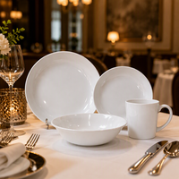 Service de table en mélamine, vaisselle blanche unie, assiettes rondes, bol pour la mise en place de tables de banquet d'hôtel