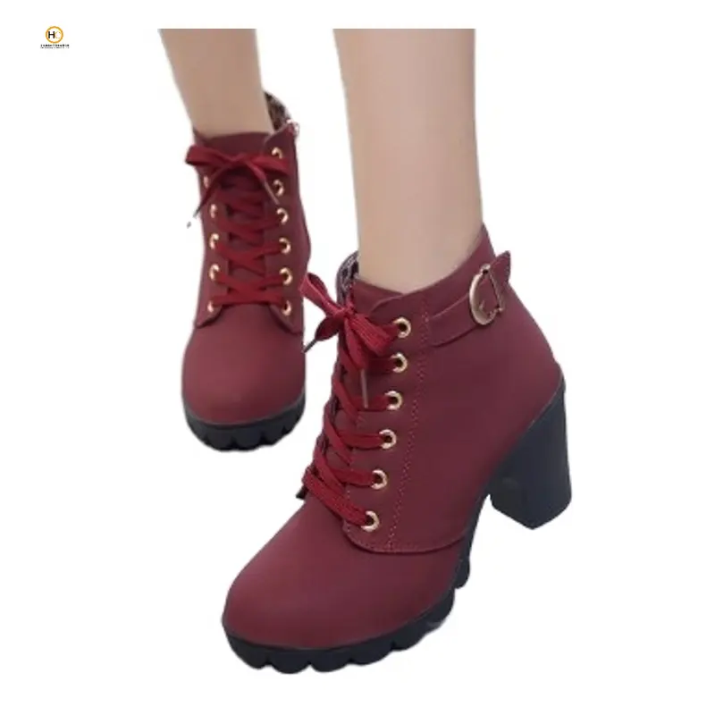 New high-heeled casual women's boots Winter spring women ankle boots Lace-up Ladies high heel boots