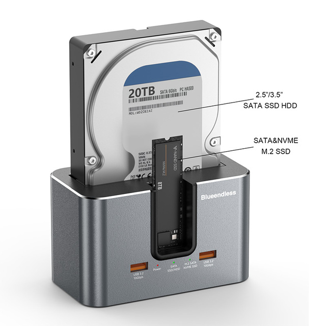Custom All in One Dual Bay External Hard Drive SSD HDD Docking Station Enclosure Case Type C USB C Aluminum