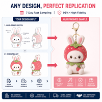 Fabricant OEM ODM de porte-clés en peluche lapin fraise, vente en gros, pendentif de sac en peluche moelleux, cadeau direct usine