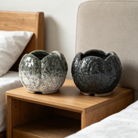 Pot Keramik Tekstur Kasar Tidak Beraturan Berlapis Glaze Buatan Pabrik OEM, Pot Bunga Sukulen Wabi-Sabi Buatan Tangan, Dekorasi Taman & Meja