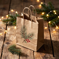 Sac en papier kraft imprimé écologique pour Noël, sac de transport brun avec poignées, emballage cadeau de Noël personnalisé, sac de shopping