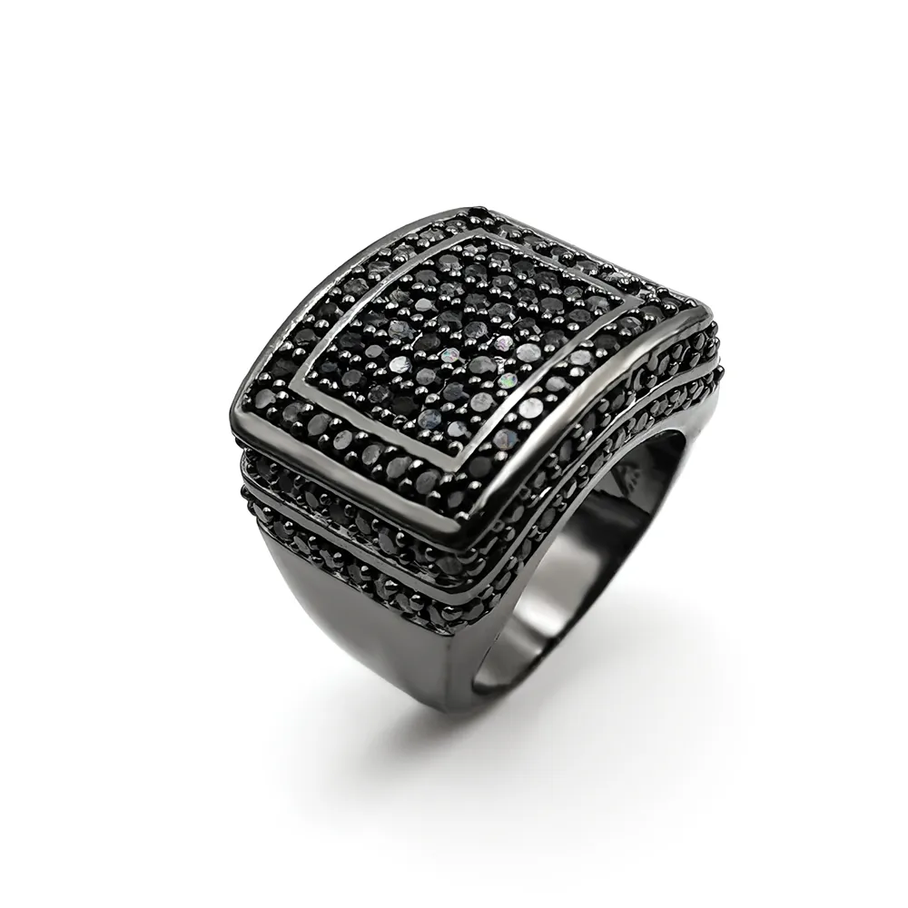 Luxe Sieraden 925 Zilveren Ringen Voor Mannen Zwart Zirkoon Steen Zwart Plating Hiphop Grote Ringen Sieraden Voor Feest