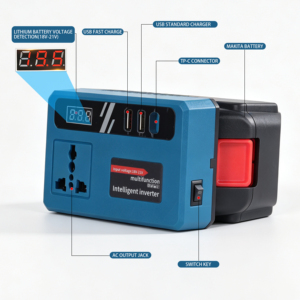 Convertidor Inteligente Recargable de 21V con Batería, Adaptador Portátil de Corriente Continua a Corriente Alterna con USB, Apto para CA 110V/220V - Product Image 6