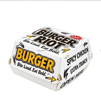 Boîtes à hamburgers jetables en papier biodégradable sur mesure, vente en gros directe d'usine chinoise avec quantité de commande flexible