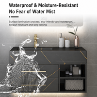 Meuble de salle de bain moderne avec miroir LED et lavabo à motif marbré